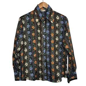 Vintage 1970s Kmart Dagger Collar Floral Button Up Blouse Size 40 XL